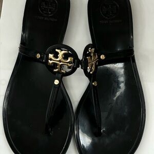 Tory Burch Black Sandals with Gold Logo
